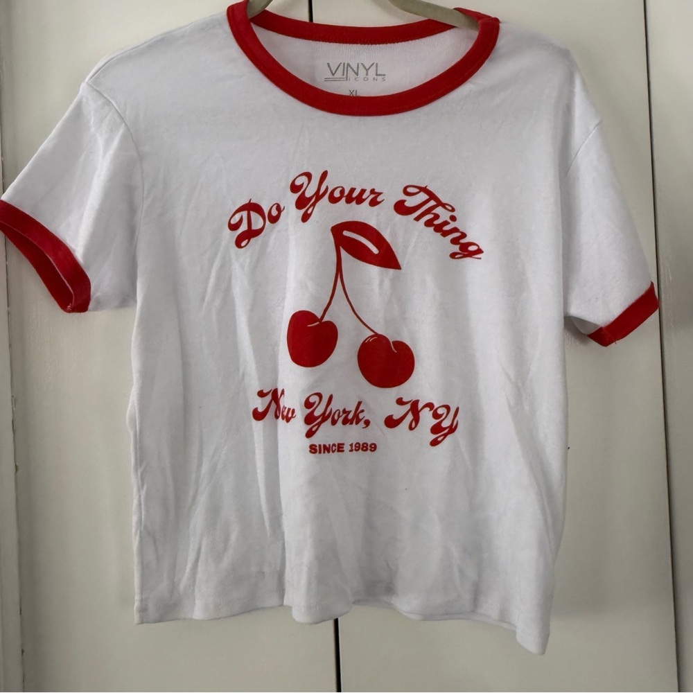 White and Red Graphic T-Shirt